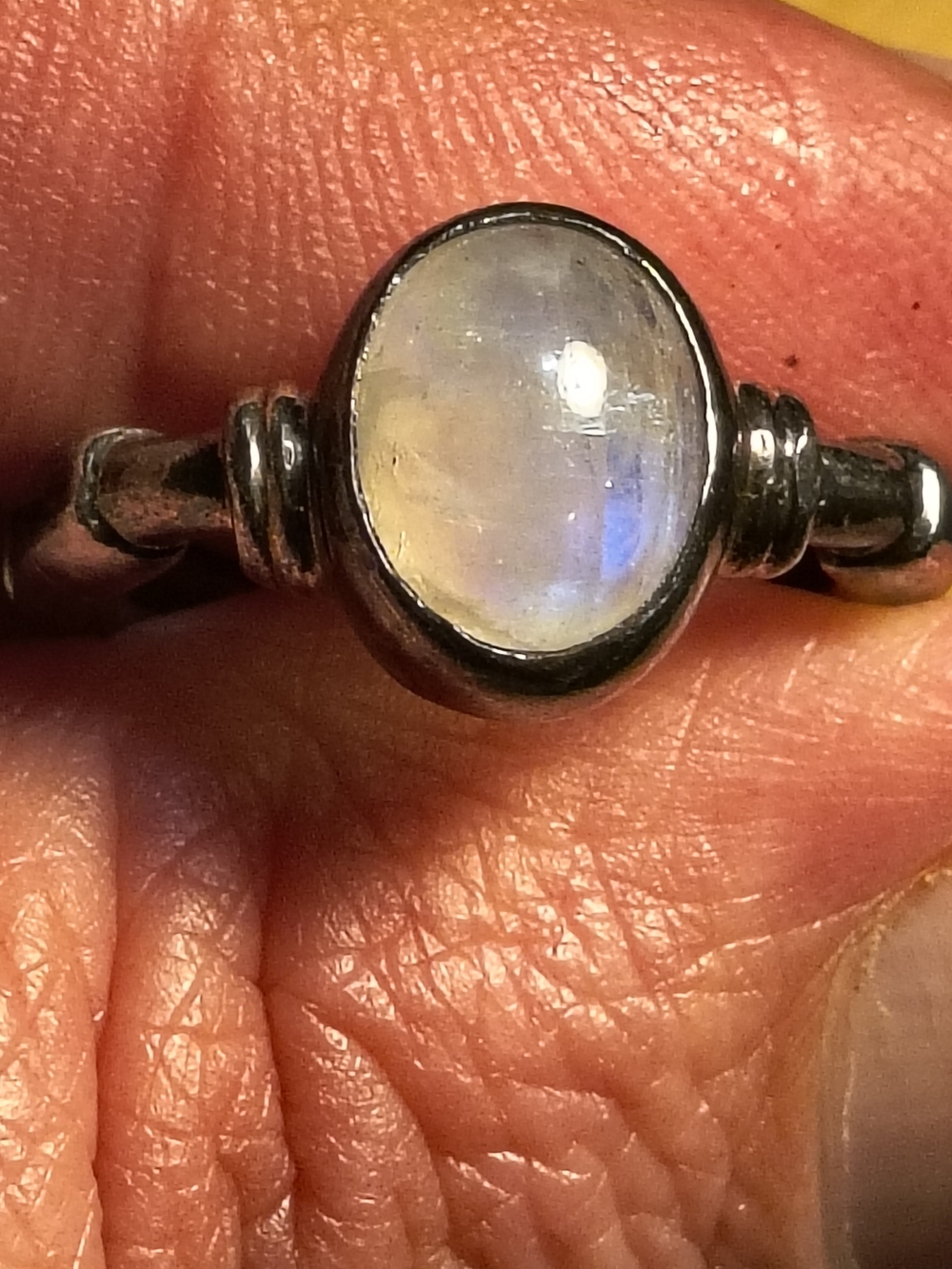 Sterling Silver Moonstone Ring Blue Flash Size 5.5 Signed 925